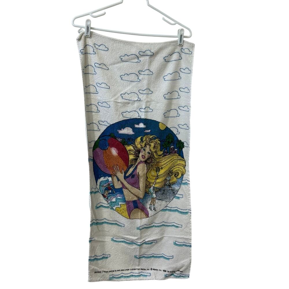Vintage Barbie Graphic Small Beach/ Bath Towel 16.5x35 100% Cotton Ocean Retro